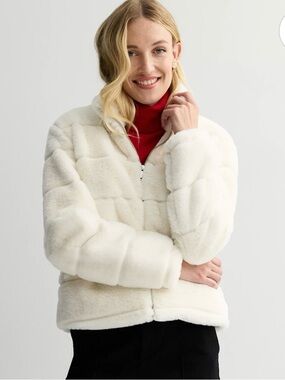 Women's Faux Fur Zip Jacket - White Nine West